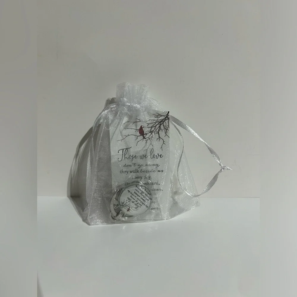 Those We Love Sentiment Keychain Trinket Silver Drawstring Bag Sentimental Card
